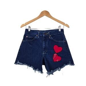 Vintage 90s Lee Denim Cutoff Shorts 29 Hearts Festival Hippie Coquette USA